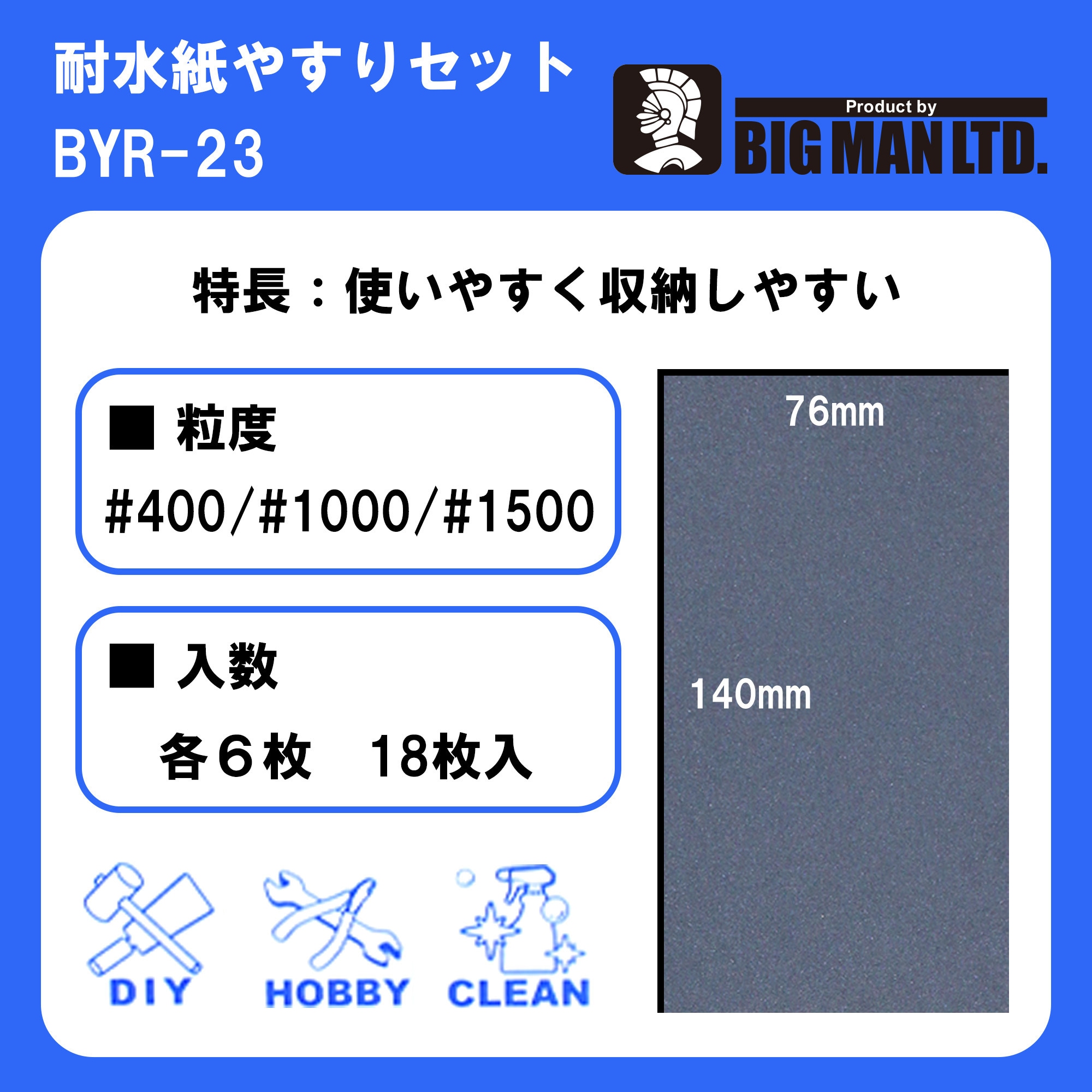 BYR-23 耐水ペーパーセット BIGMAN(ビッグマン) 粒度#400・#1000