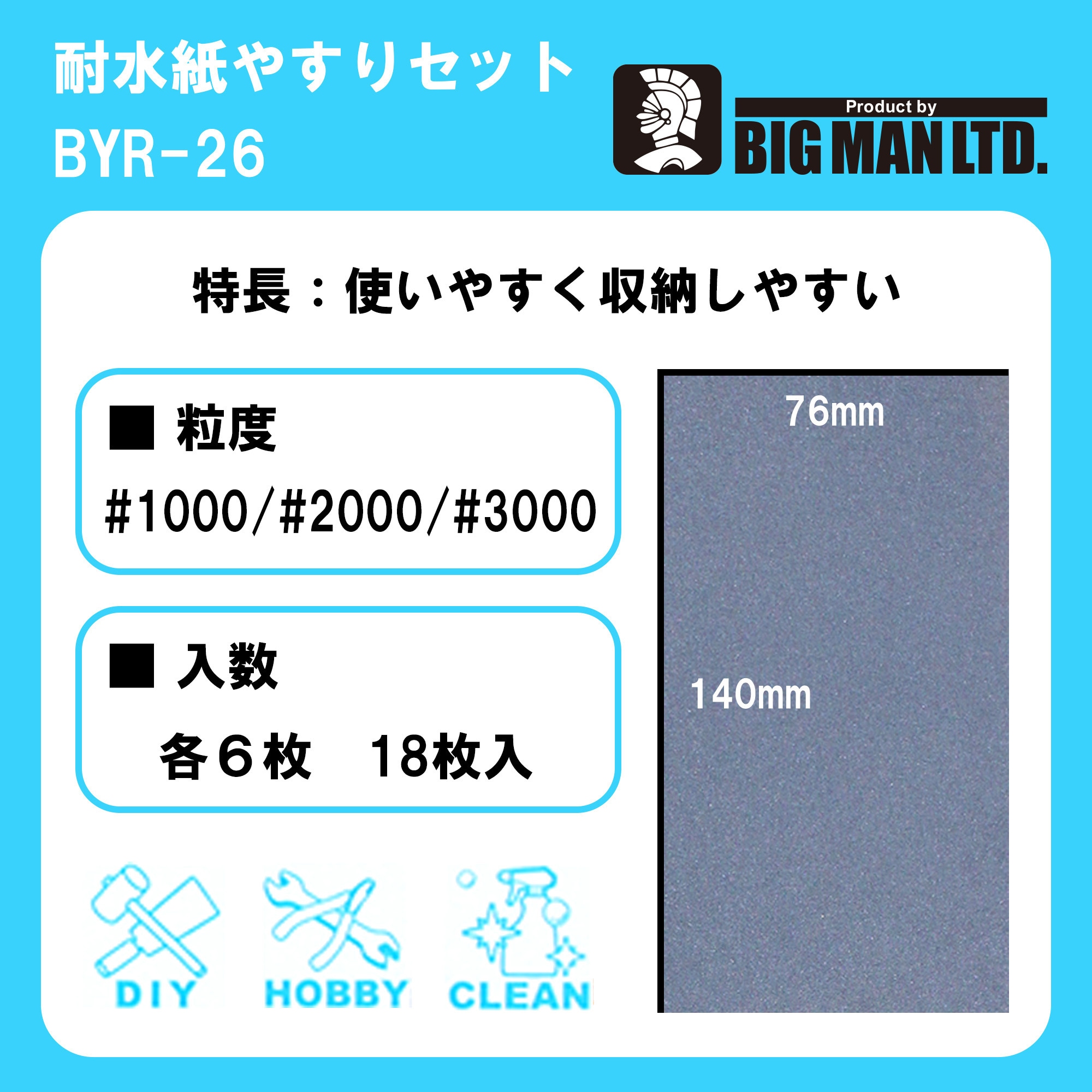 BYR-26 耐水ペーパーセット BIGMAN(ビッグマン) 粒度#1000・#2000