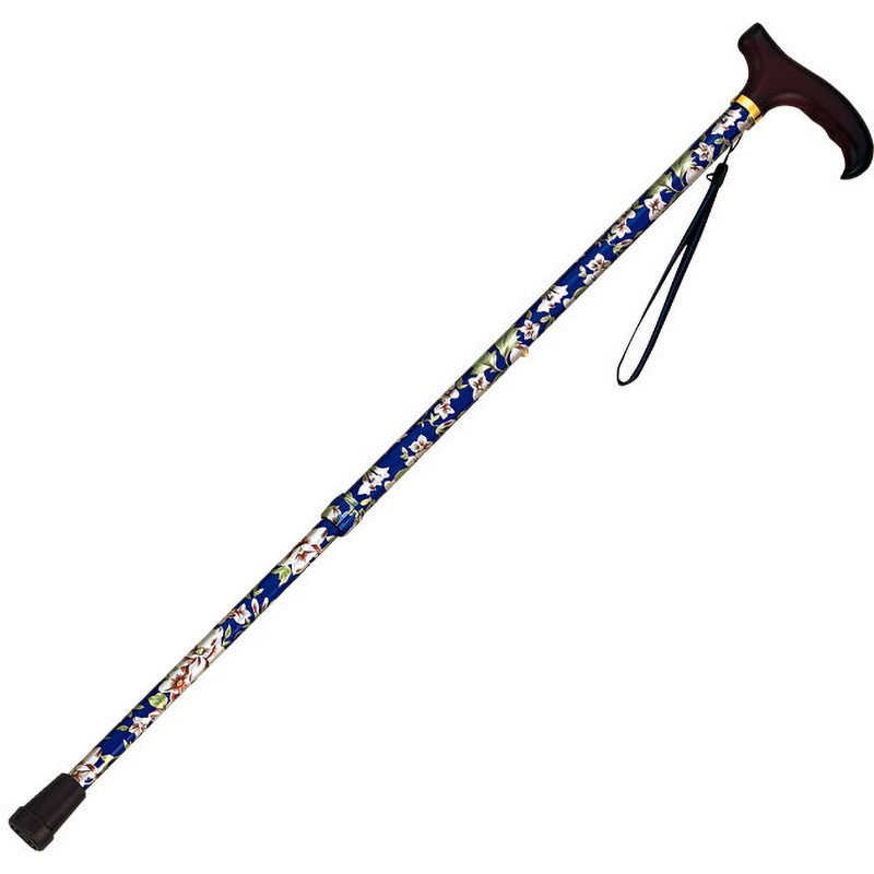 46-F4 伸縮ステッキ(花柄) 島製作所 ブルー色   46-F4