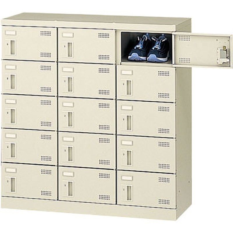 SLB-M15-S2 SLBシューズボックス シリンダー錠付 生興 15人用ミニ(3列5段)タイプ   SLB-M15-S2