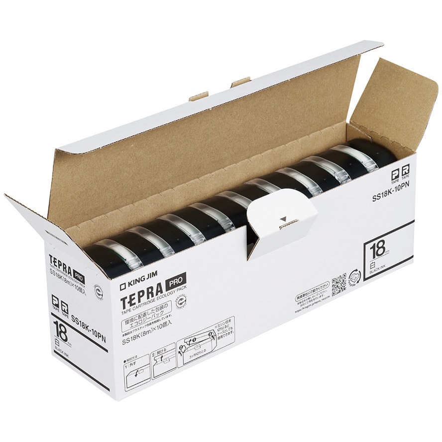 キング PROテープエコパック白ラベル SS18K-10PN 1個【送料無料】 SS18K-10PN PROテープエコパック白ラベル キングジム 白に黒文字 幅