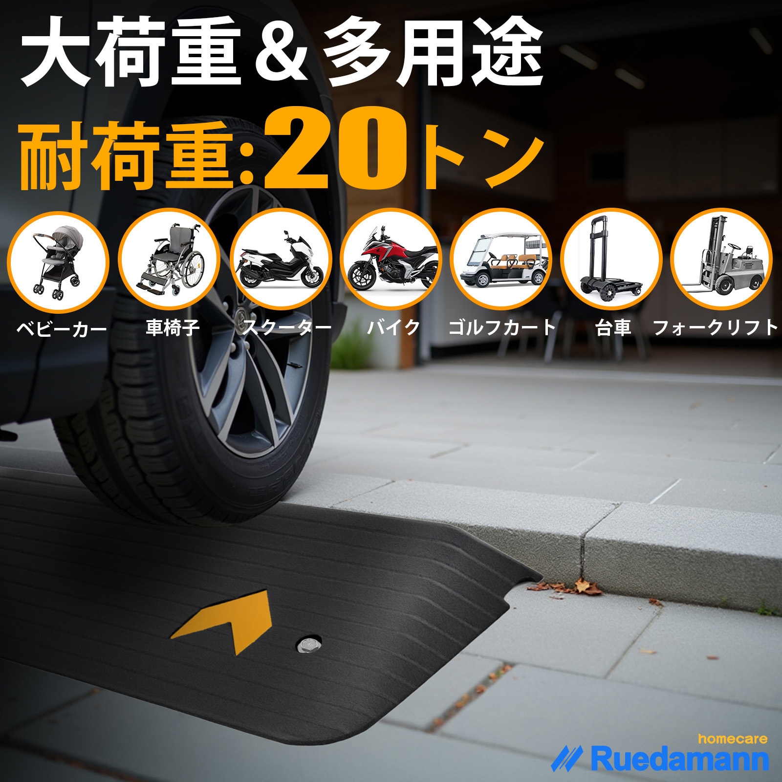 MTR110Y-25MM 高耐荷重 車用 ゴム製 段差スロープ 1本 Ruedamann