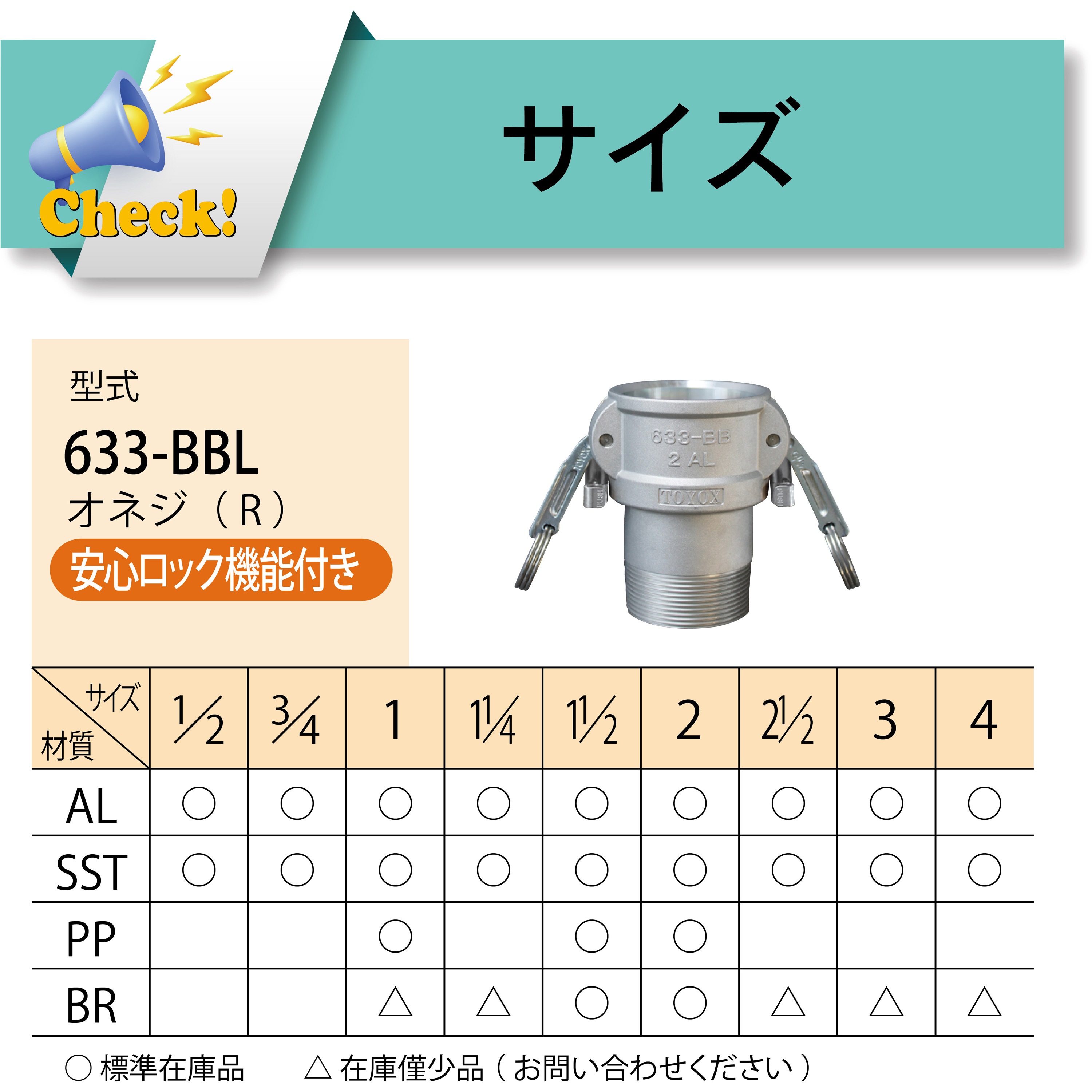 カネコアツシ　ロックンロール以外は全部 633-BBL-1-AL カムロック カプラー(安全ロック付き) オネジ アルミ合金
