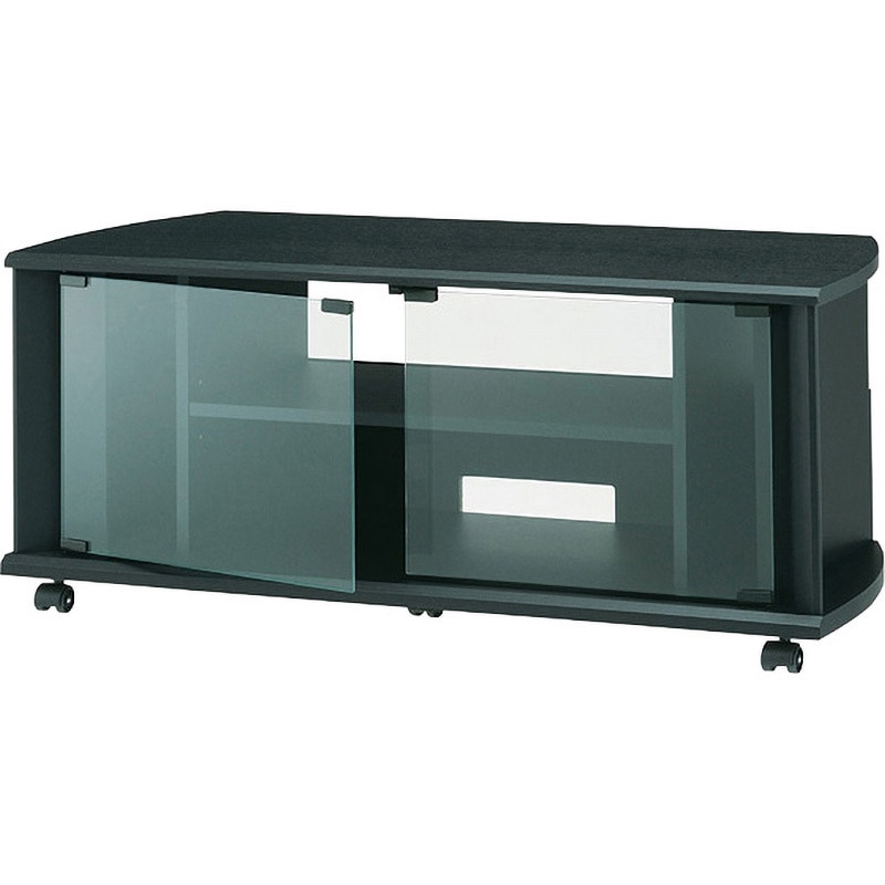 ハイタイプテレビ台 BSシリーズ ブラック木目柄 キャスター付 強化