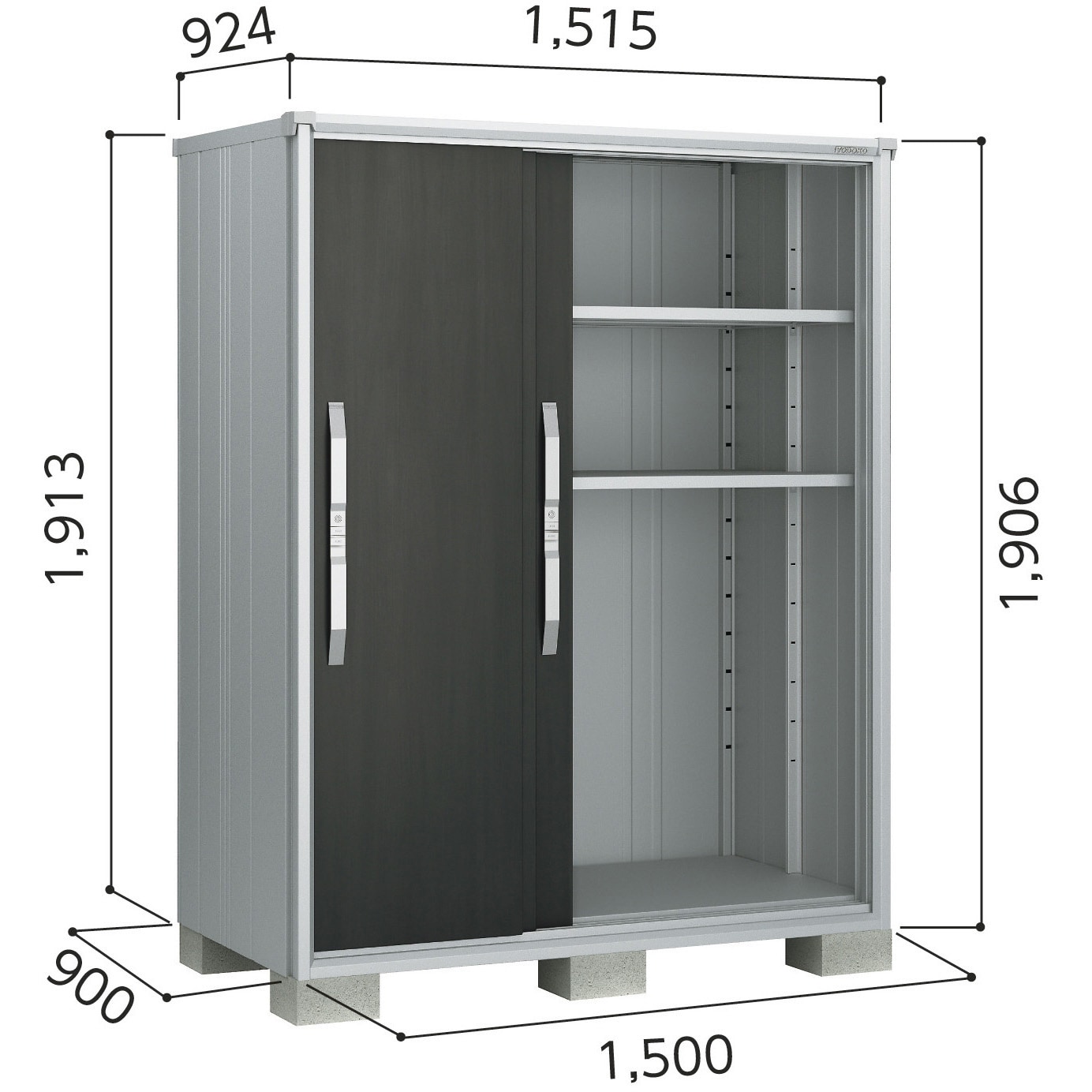 ヨド物置 エスモ ESF-1509A 扉形式:引き戸(3枚扉) 一般型 グラファイトメタリック色 間口1515mm奥行924mm高さ1913mm