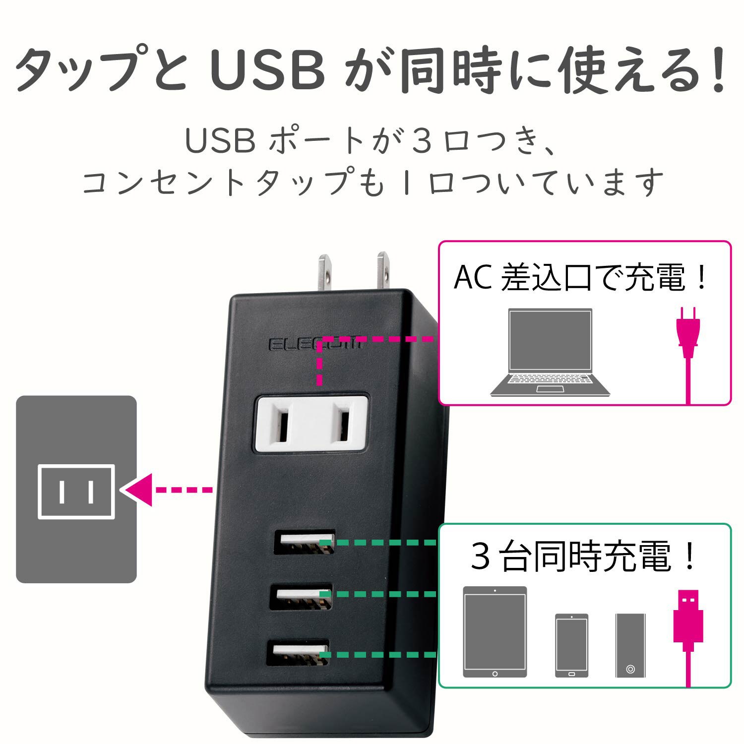 MOT-U05-2132BK USB付 電源タップ USBポート 合計2.1A AC×1個口 MOT-U05-2132BK USB付 電源タップ USBポート 合計2.1A AC×1個口