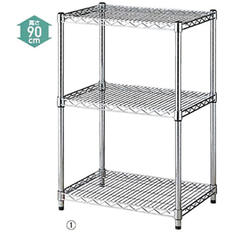 61-62-4-1 ワイヤーラック D45cmタイプ(キャスターなし) H90cm 3段 D45.7cm アズワン スチール 耐荷重100kg/段 外寸法609×457×900mm  61-62-4-1