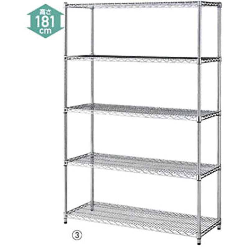61-62-6-1 ワイヤーラック D45cmタイプ(キャスターなし) H181cm 5段 D45.7cm アズワン 奥行457mm  61-62-6-1