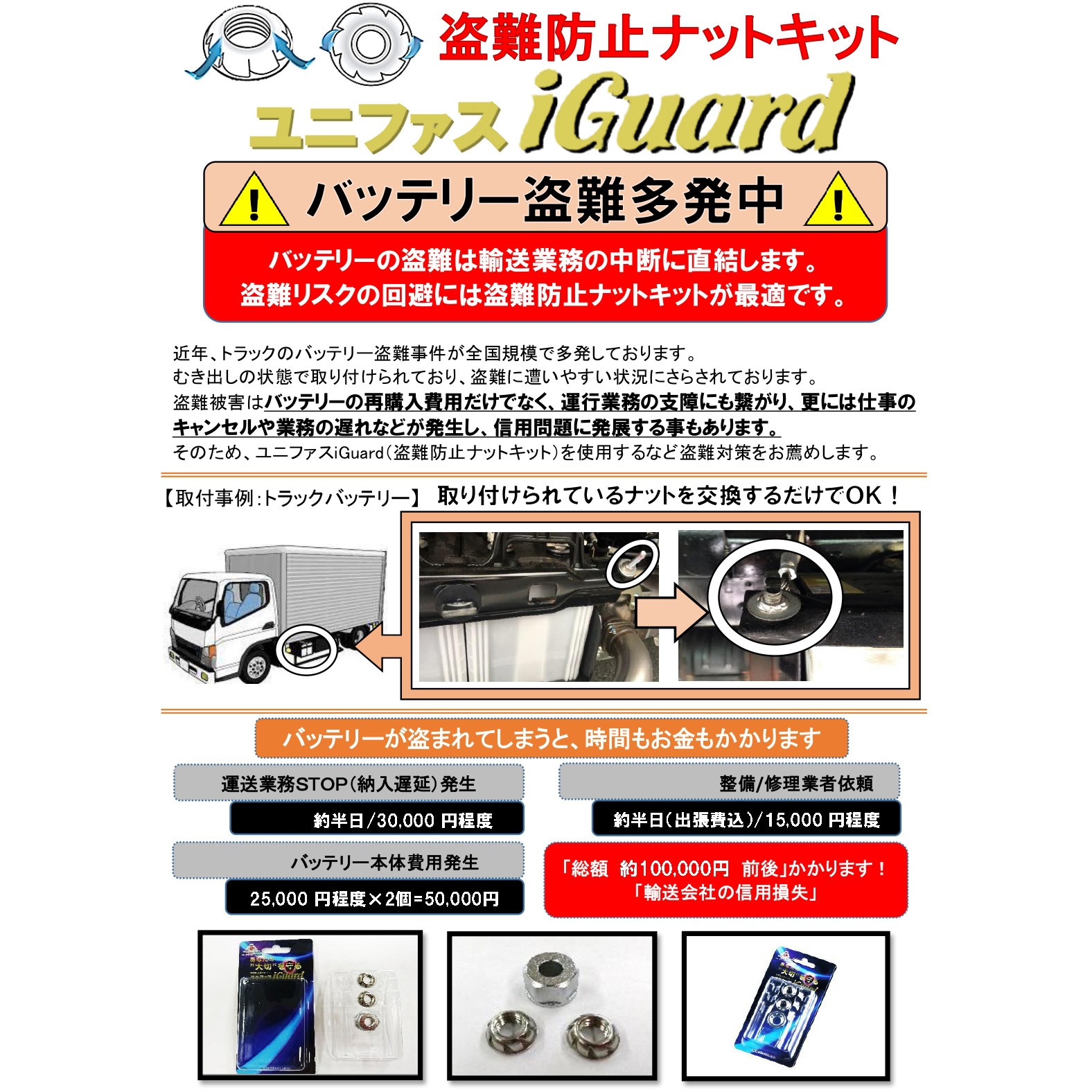 M6 トラックバッテリー用 盗難防止ナットキット iGuard(アイガード) 1 