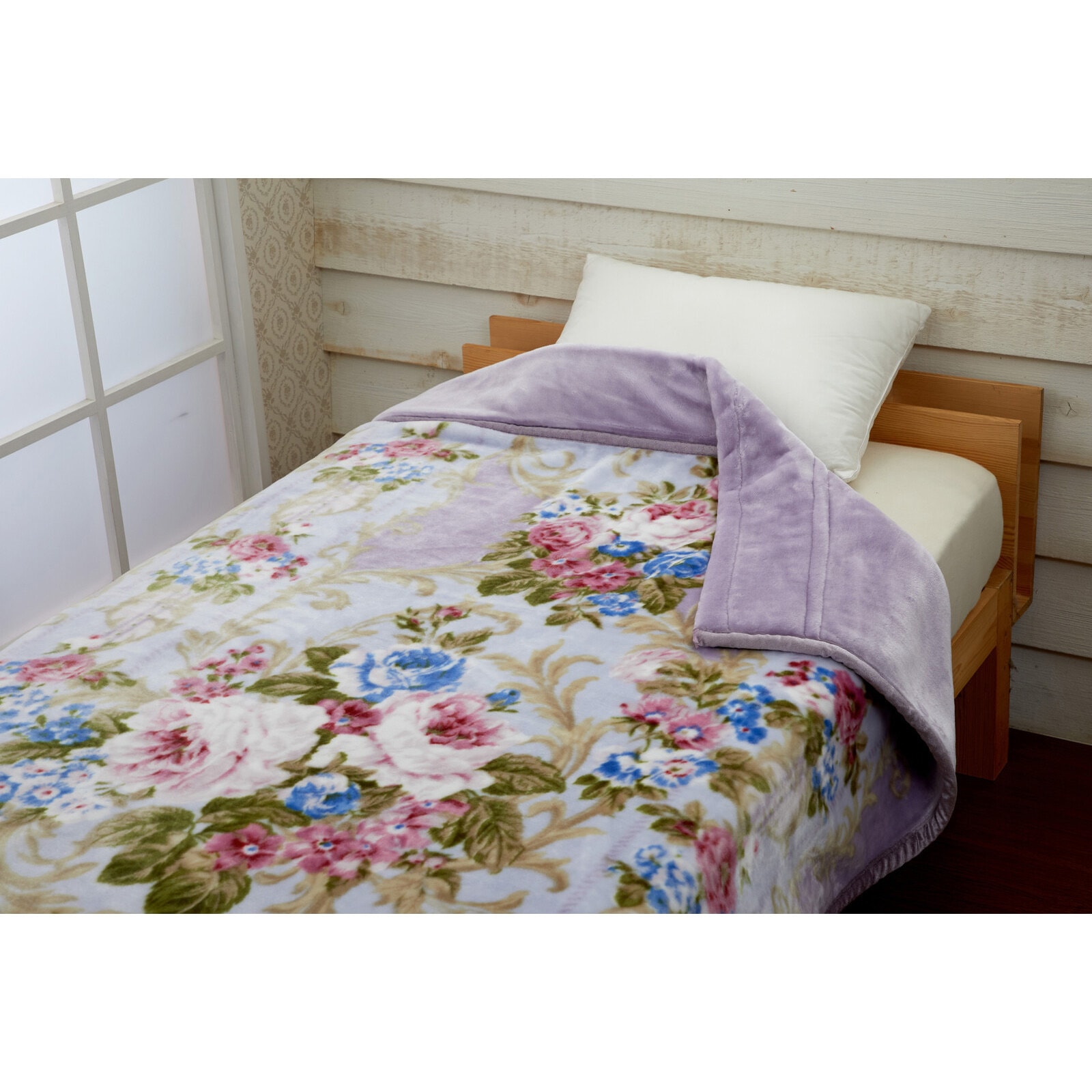 a26241 ＜西川＞衿付き2枚合わせ毛布(花柄) 1セット 西川 【通販