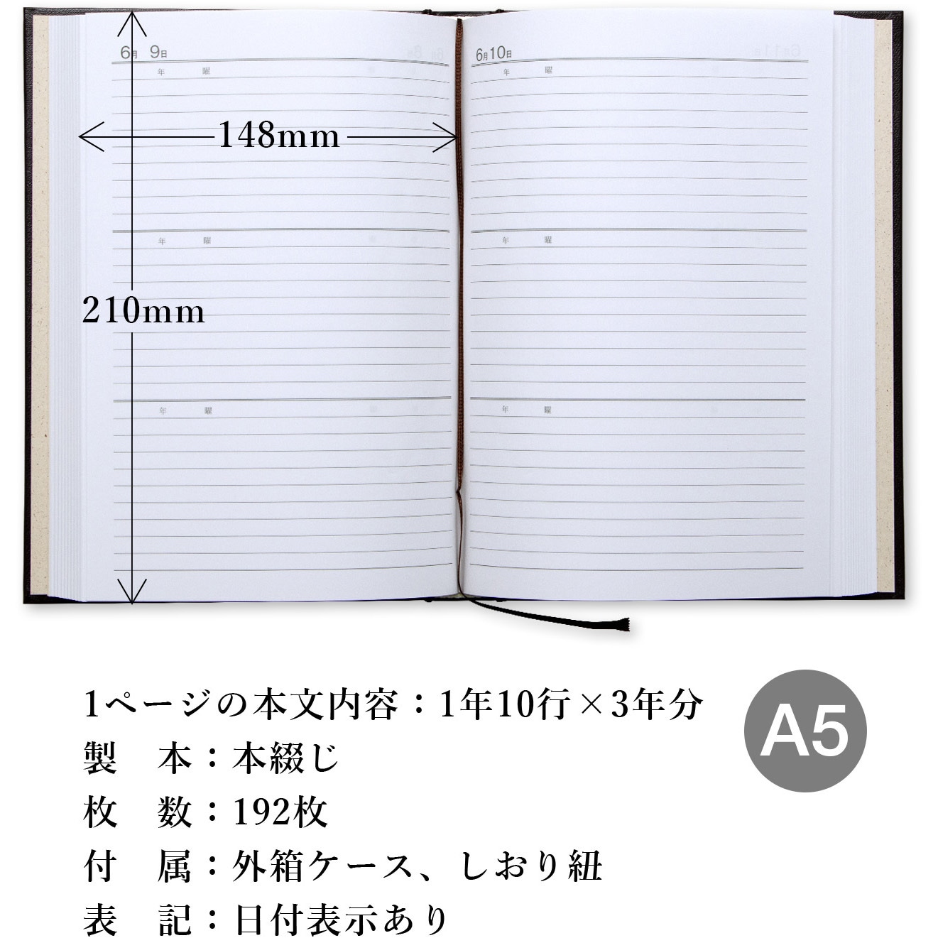 D303 3年日記 日本ノート 本綴じ サイズA5 D303 - 【通販