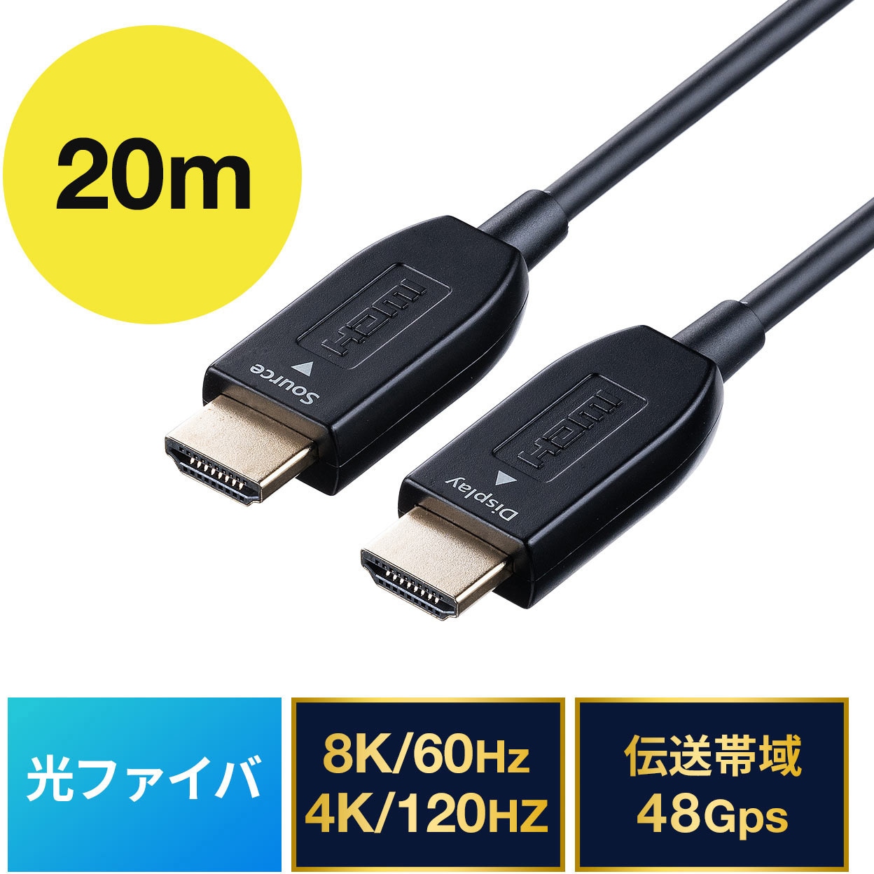 500-HD027-20 HDMI光ファイバケーブル サンワダイレクト オス-オス ケーブル長20※コネクタの長さも含むm   500-HD027-20