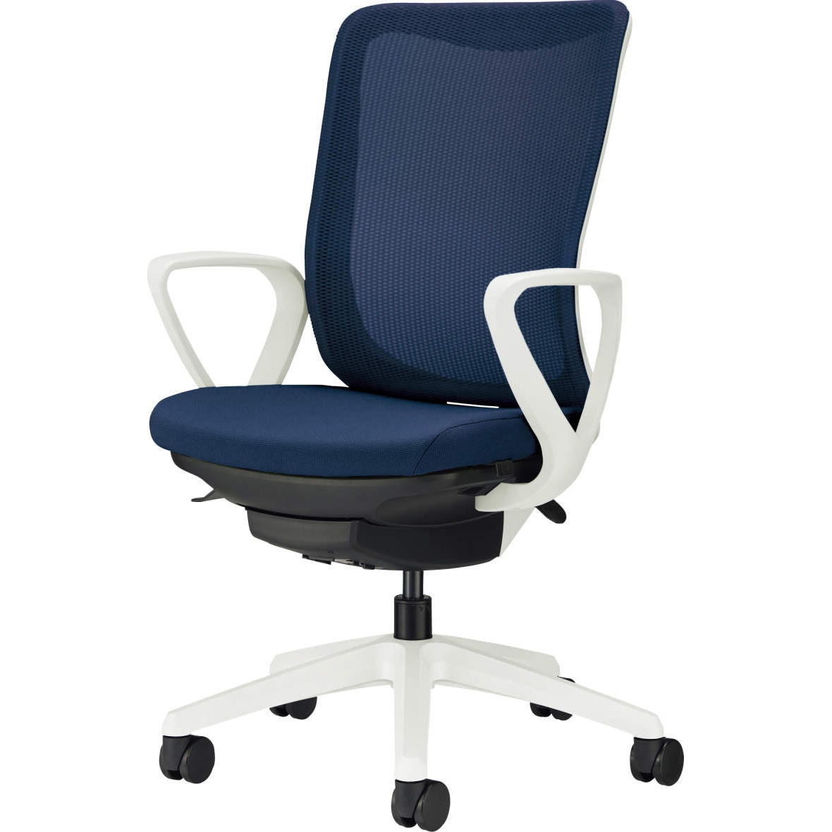 No.3541F-W オフィスチェアー LION (ライオン事務器) キャスターあり サークルアームタイプ 肘掛あり コズミックブルー色