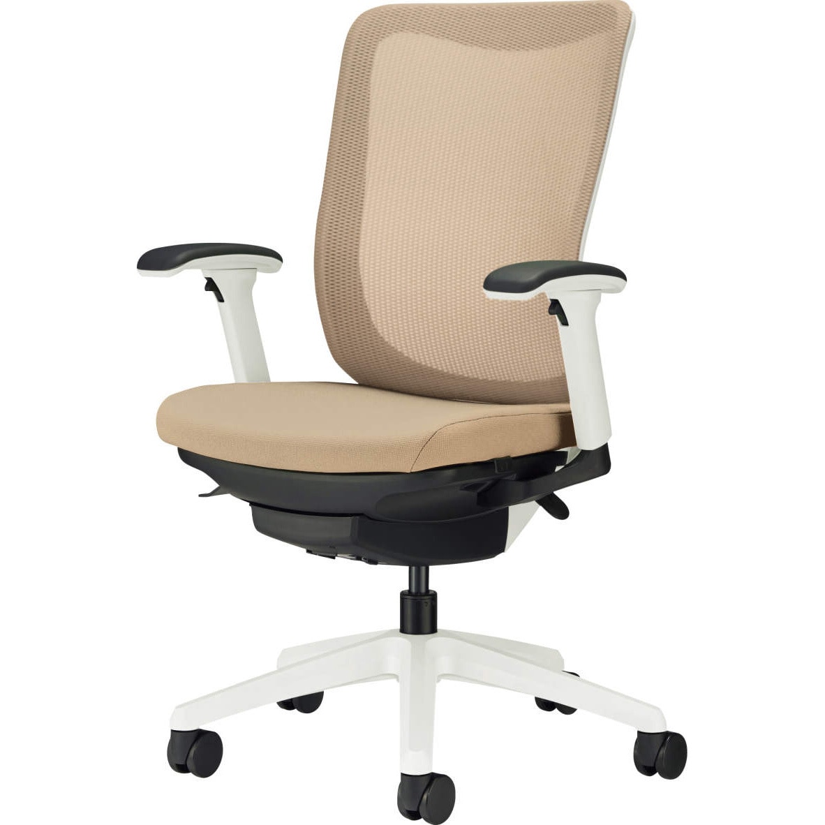 No.3542F-W オフィスチェアー LION (ライオン事務器) キャスターあり フレキシブルアームタイプ 肘掛あり サンドベージュ色