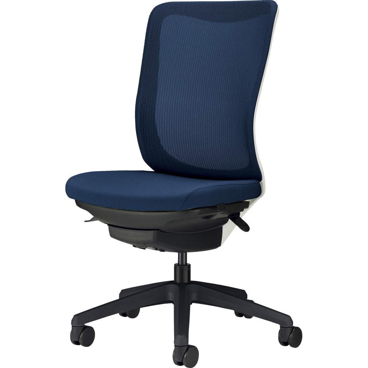 No.3540F-K オフィスチェアー LION (ライオン事務器) キャスターあり アームレスタイプ 肘掛なし コズミックブルー色