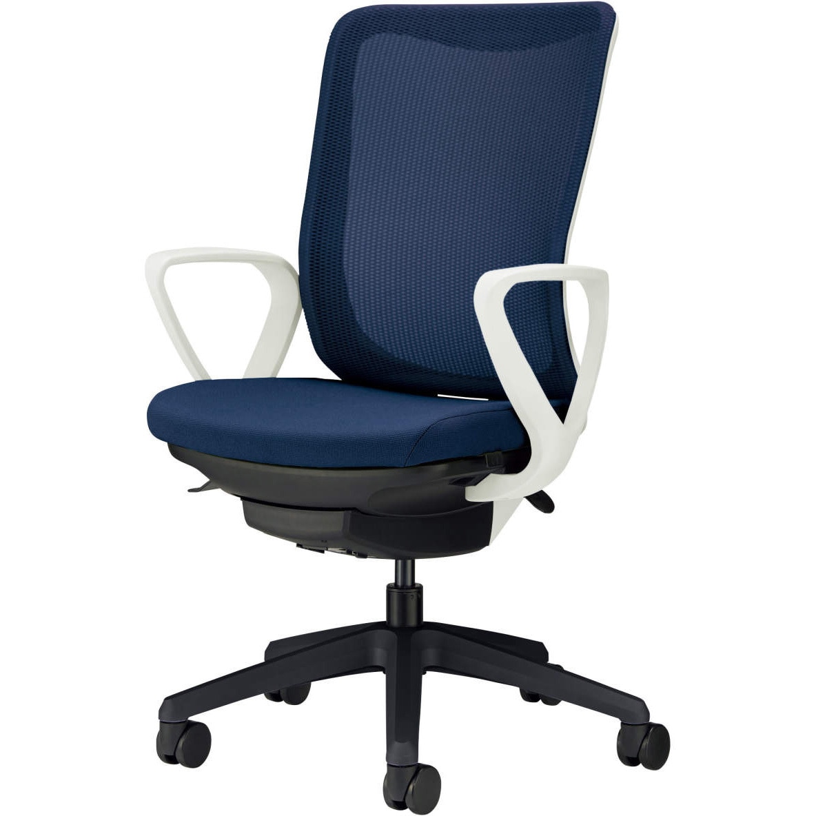 No.3541F-K オフィスチェアー LION (ライオン事務器) キャスターあり サークルアームタイプ 肘掛あり コズミックブルー色