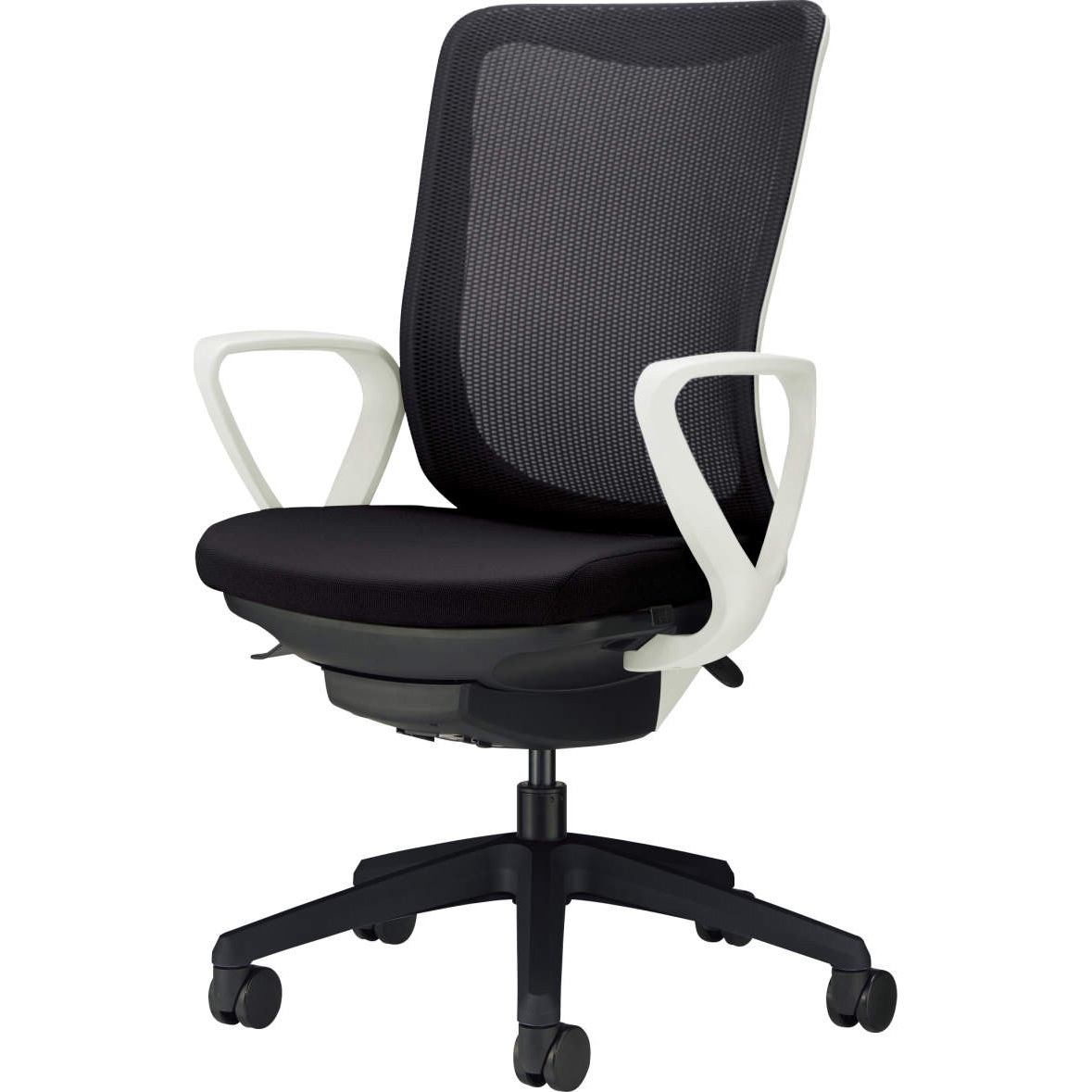 No.3541F-K オフィスチェアー LION (ライオン事務器) キャスターあり サークルアームタイプ 肘掛あり ブラック色