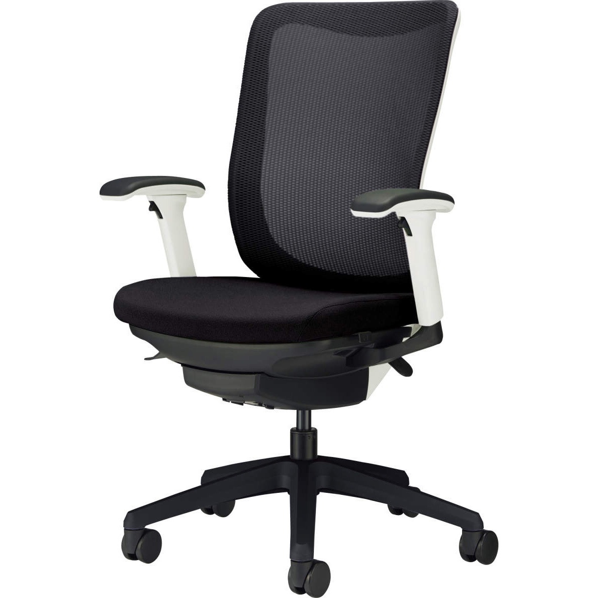 No.3542F-K オフィスチェアー LION (ライオン事務器) キャスターあり フレキシブルアームタイプ 肘掛あり ブラック色