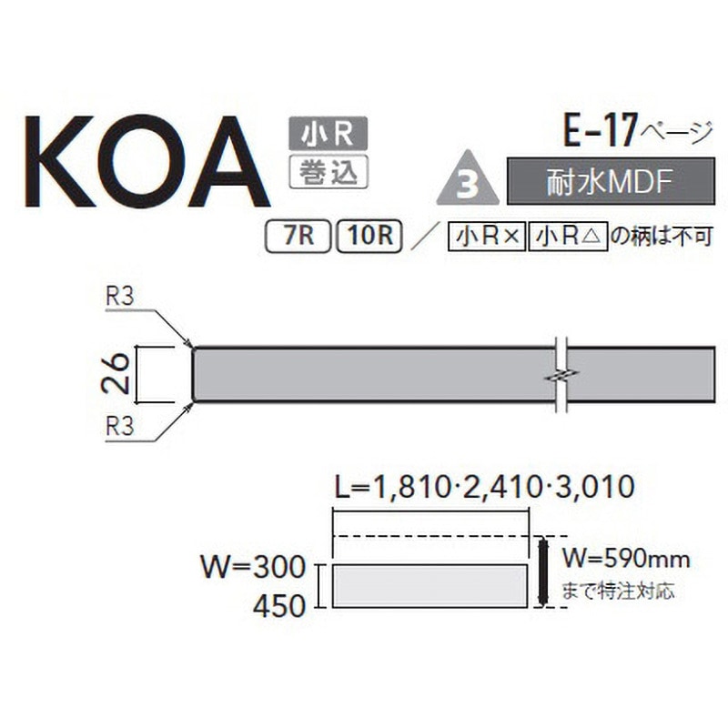 2HV 【オーダー】ポストフォームカウンター KOA型(木目) 1枚 AICA