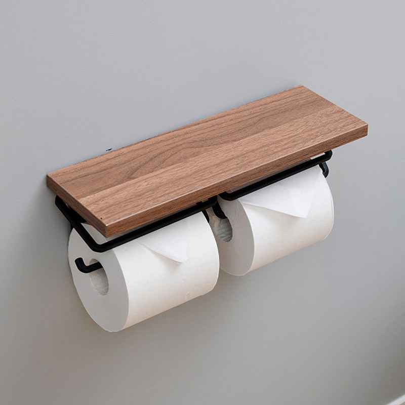 木製トイレットペーパーホルダー棚付きエレガントデザイン Amazon | 紙巻器 木製 トイレットペーパーホルダー おしゃれ 棚付き