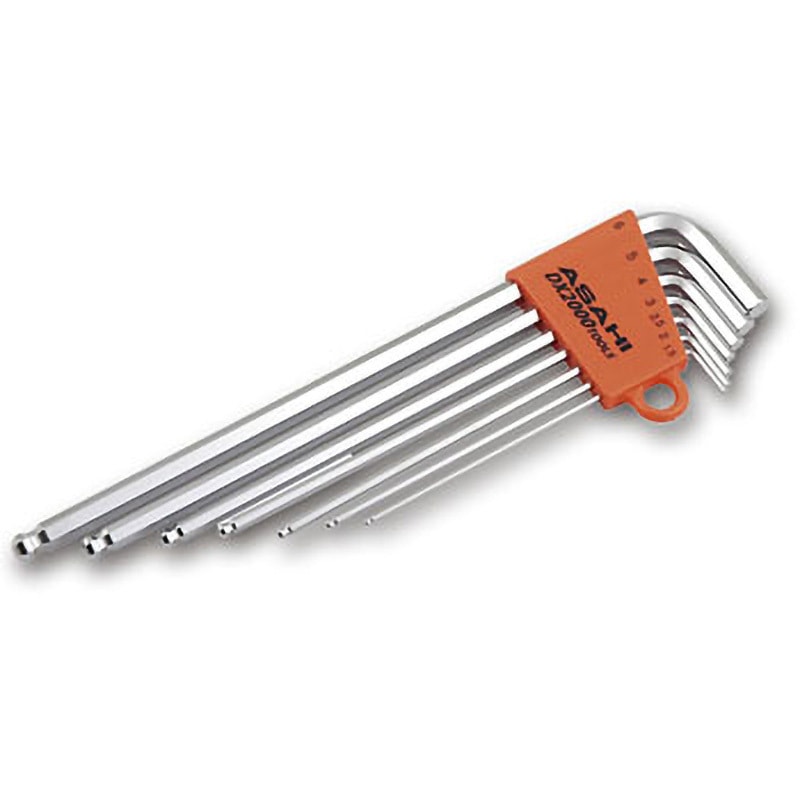AQS0710 DX2000 メッキロングボール六角棒スパナ 旭金属工業(旧:新日本ツール) L型 1.5-6mm