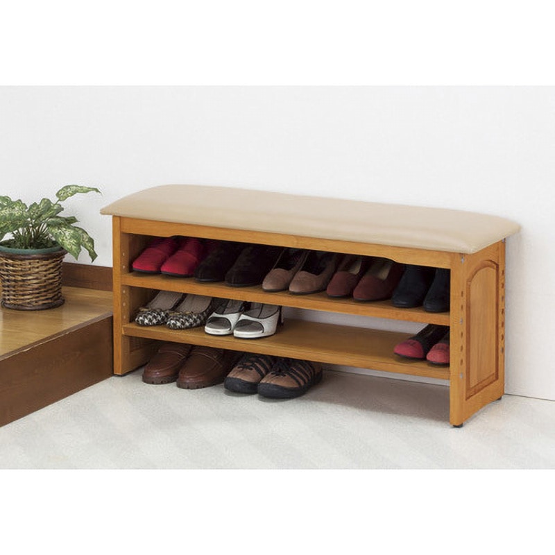 03519 木製収納付き玄関ベンチ60cm幅 ガタつき防止付き ファミリー