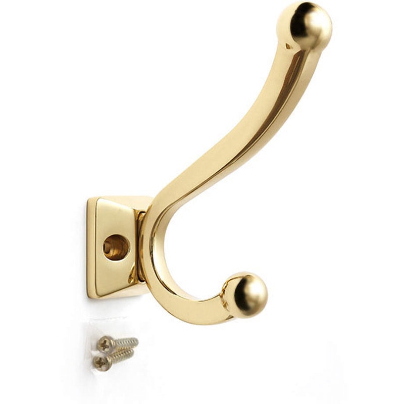 PXB-BN05-231-PB 真鍮製玉付ダブルフック ブラスヌーヴォーシリーズ PXB-BN05型 LAMP(スガツネ工業) ポリッシュドブラス色