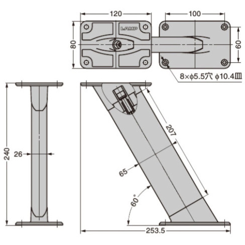 CTB65-PM60-170-BL カウンター用支柱金物 CTB65-PM60-170型 1個 LAMP(スガツネ工業) 【通販モノタロウ】
