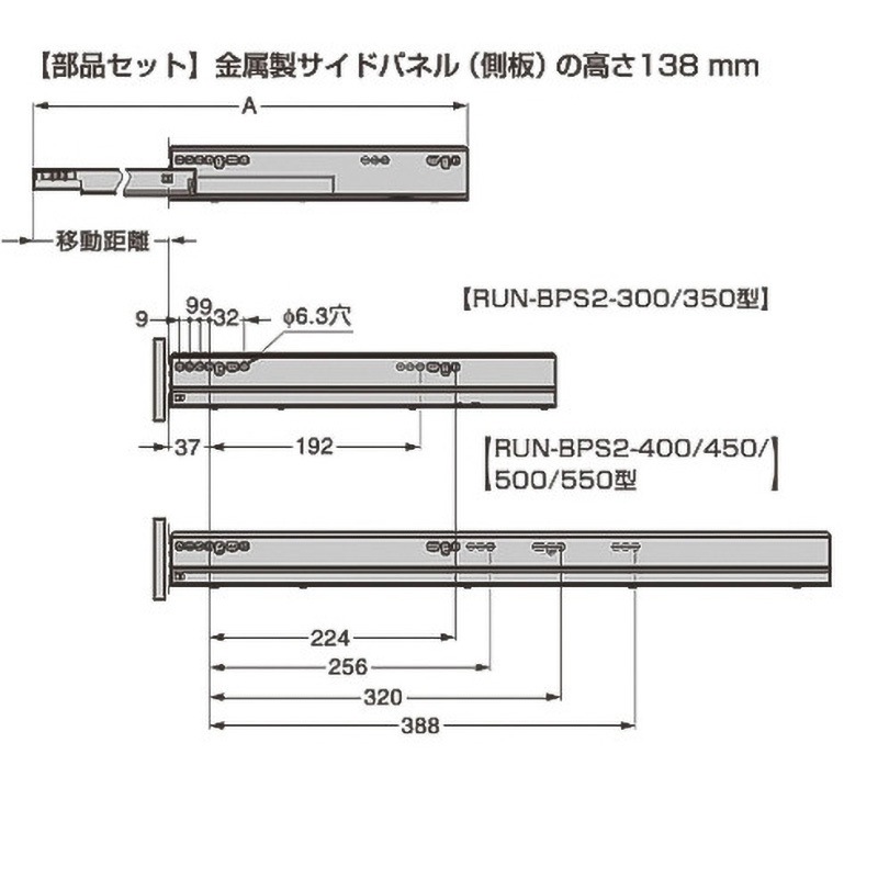 ボックス型レール サイドパネル高さ138mm用部品セット LAMP(スガツネ