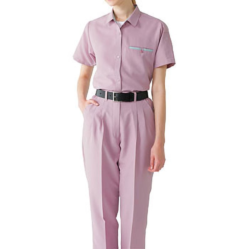 24115 24115 低発塵製品制電レディース半袖シャツ(春夏用) 自重堂 リバーセルトロ ミスティピンク色 サイズ4L着丈69cm