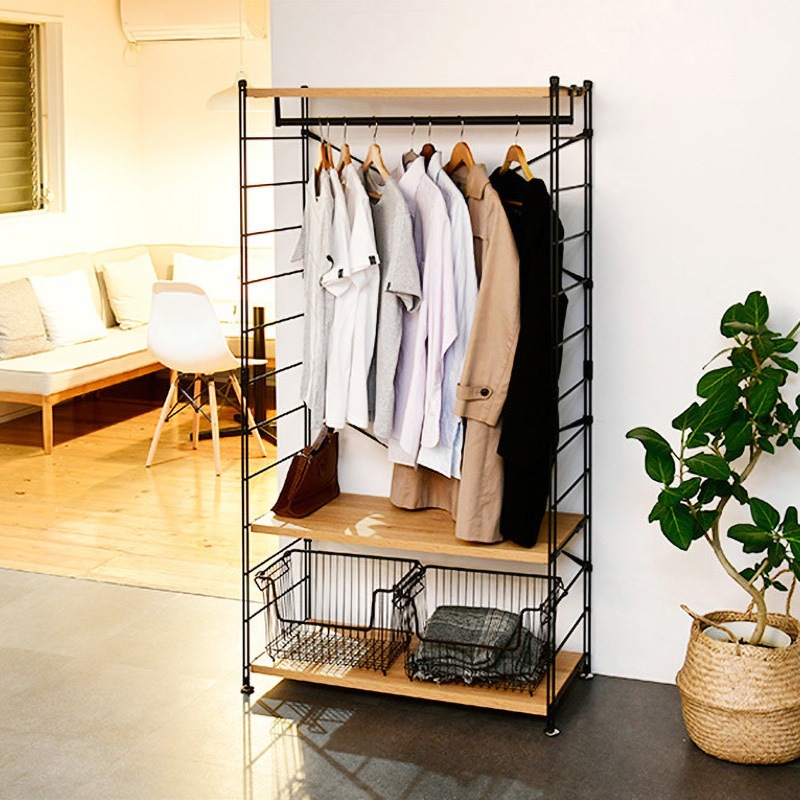 ハンガーラック 木製 全体耐荷重100kg MWSW-16803(OAK/SBK MWSW-16803(OAK/SBK) ハンガーラック 棚付き 1台 YAMAZEN(山善) 【通販