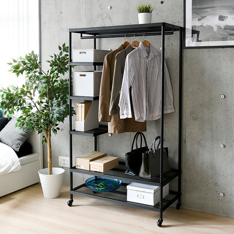 MNS-1810CJ(BK) ハンガーラック ハーフ棚付き YAMAZEN(山善) スチール