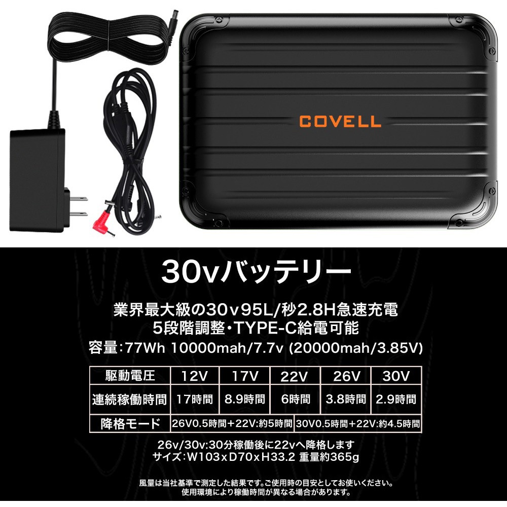 P002-4-3L-30V 空調冷風服セット(ベストタイプウェア&30vバッテリー