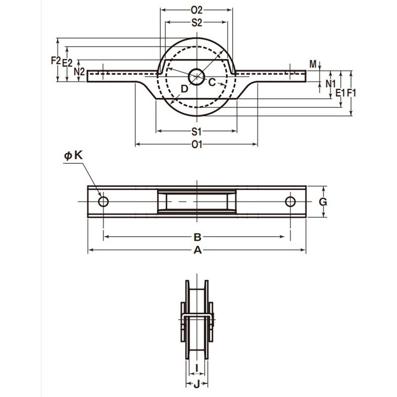 SPM-0002 SW間仕切用戸車 BRG入MCナイロン車 ヨコヅナ H型 荷重100kg