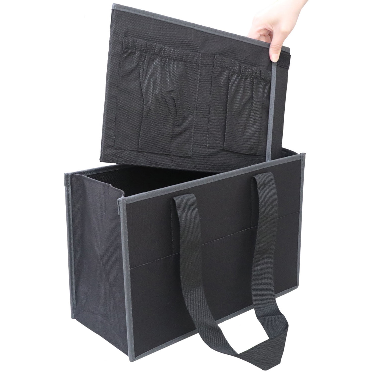 600D-PTT デニールトートバッグ 今村紙工 ブラック(縁取りグレー)色