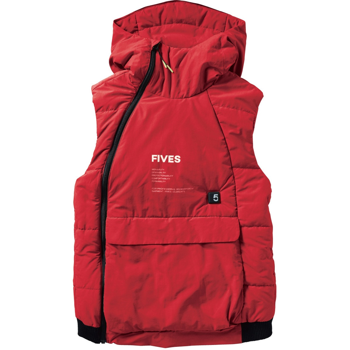 FU21H41 FIVES ヒーターベストフード付き FIVES 発熱 レッド色 サイズS着丈61cm  FU21H41