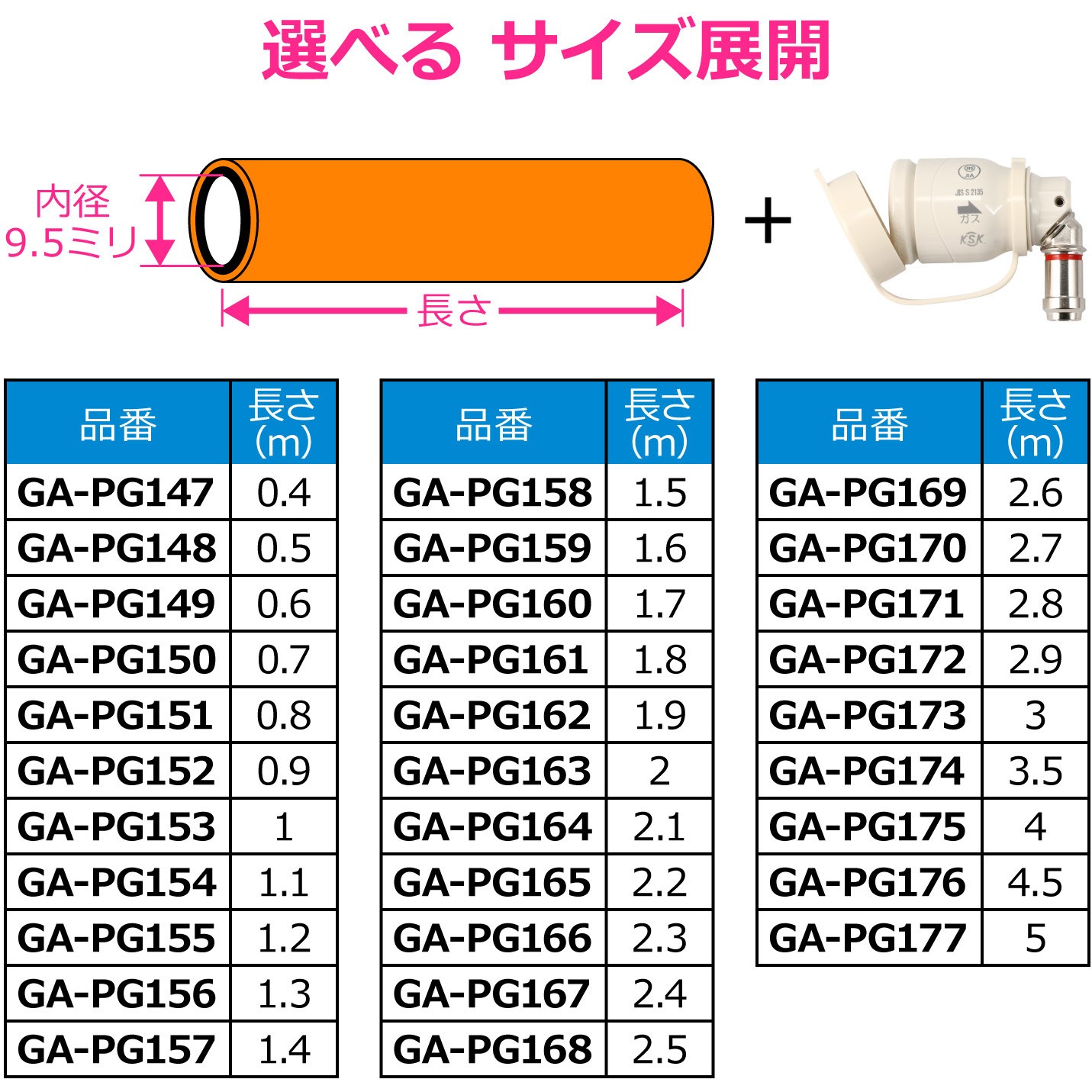 GA-PG174 【切売り】 LP(プロパン)ガス用ガスホース ソケットセット