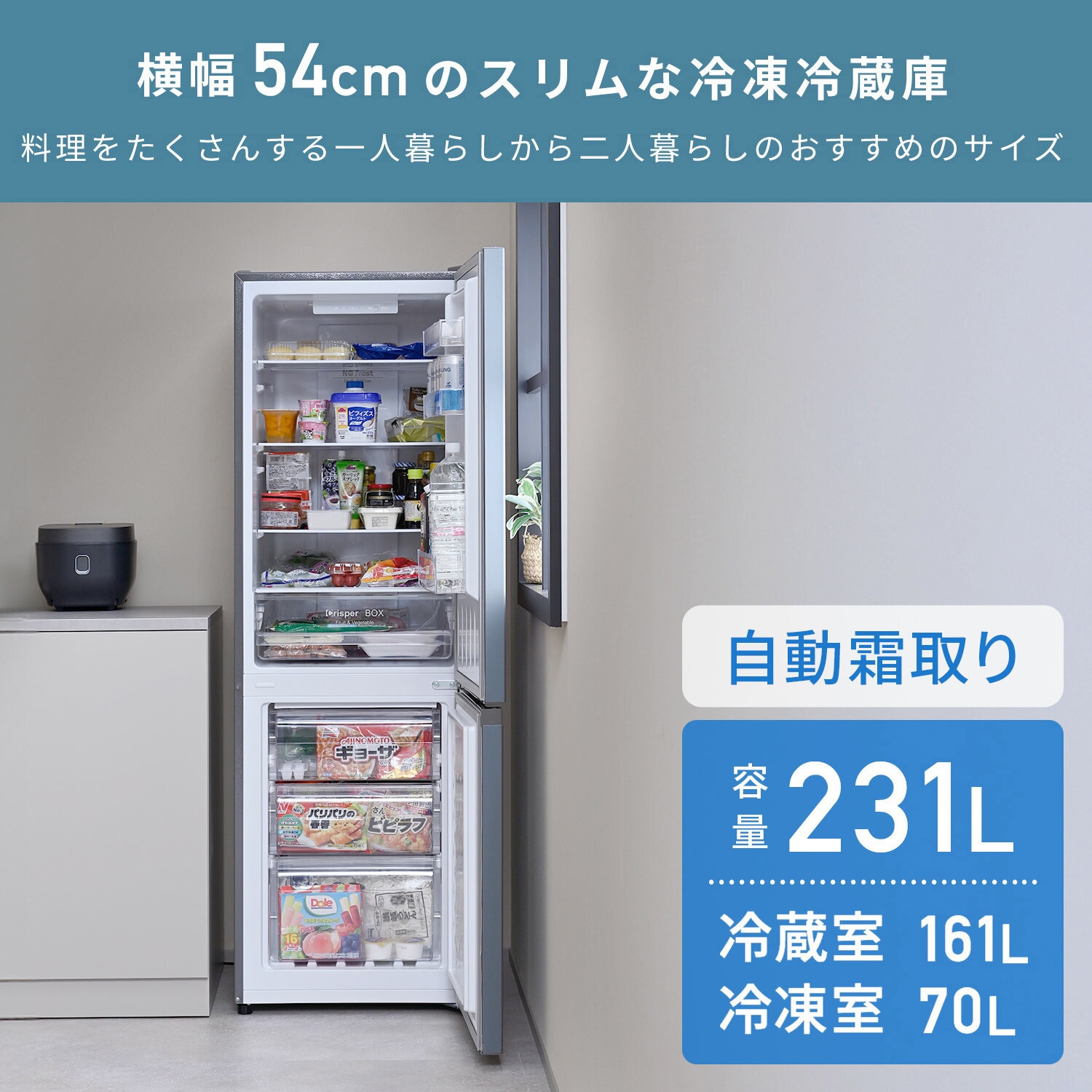 ZFR-F230(MG) 冷蔵庫 231L 2ドア 冷蔵161L 冷凍70L スリム 自動霜取り