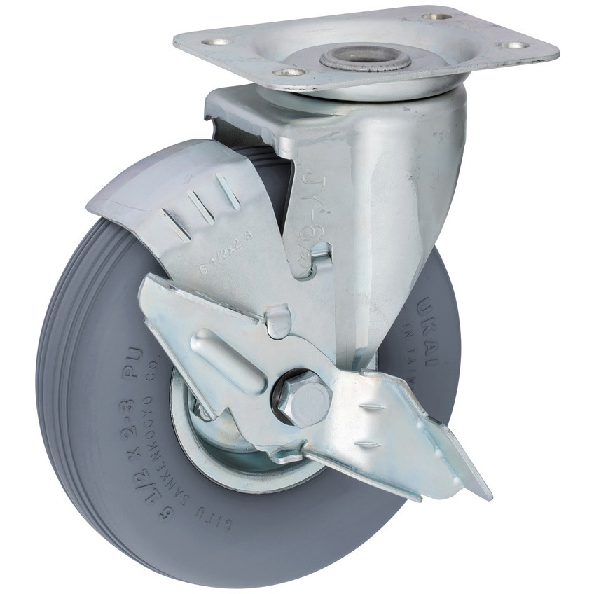 HLJS61/2-2-3-PU ストッパー付き旋回キャスター ウカイ(岐阜産研工業) 単輪 PU型ノーパンクタイヤタイプ 車輪径53mm