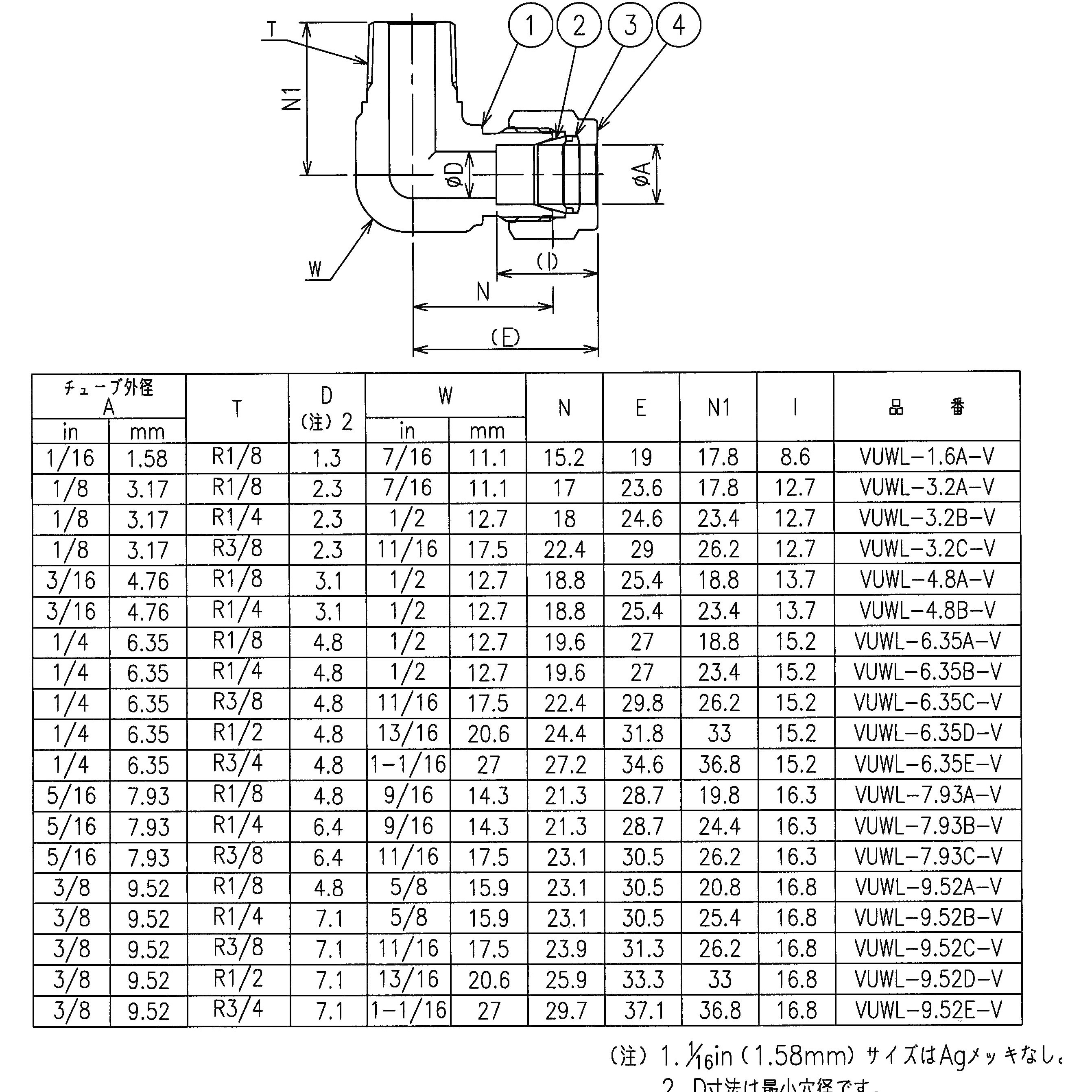 VUWL-6.35B-V ニューV-Lok継手 エルボハーフユニオン(R)(インチ VUWL-6.35B-V ニューV-Lok継手 エルボハーフユニオン(R)(インチ