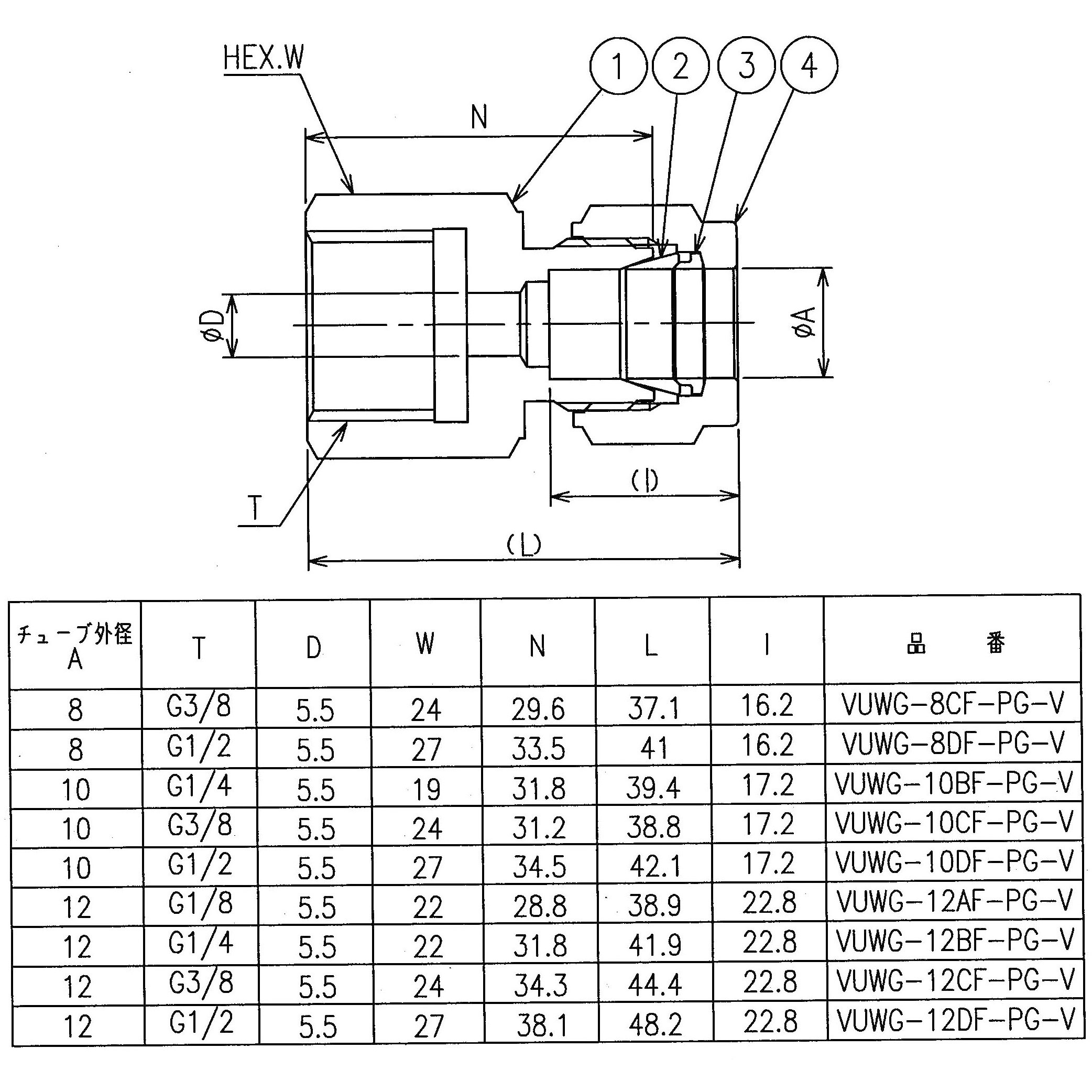 VUWG-6CF-PG-V ニューV-Lok継手 ゲージユニオン(G)ISO平行めねじ