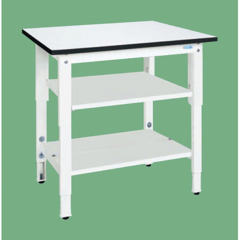 TKK8-097T2LW 軽量高さ調整作業台 抗菌パールホワイト(TKK8/200kg/ポリ天板/H800～H1000/中板・中棚付) サカエ 対応 間口900mm奥行750mm