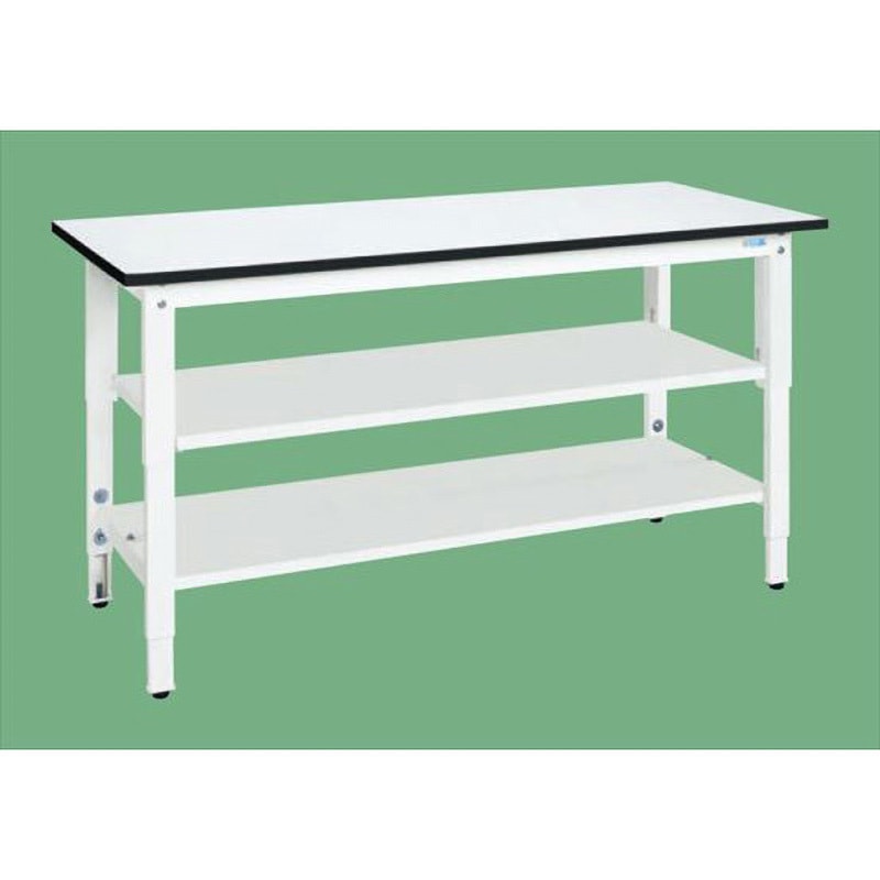 TKK8-187T2LW 軽量高さ調整作業台 抗菌パールホワイト(TKK8/200kg/ポリ天板/H800～H1000/中板・中棚付) サカエ 対応 間口1800mm奥行750mm