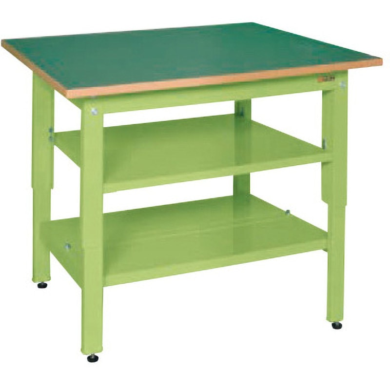 KD-70FNT2 軽量立作業台(KDタイプ/350kg/サカエリューム天板/H900/中棚・中板付) サカエ アジャスター樹脂製・ネジ径M12×P1.75 グリーン 間口1800mm奥行900mm  KD-70FNT2 58,188円