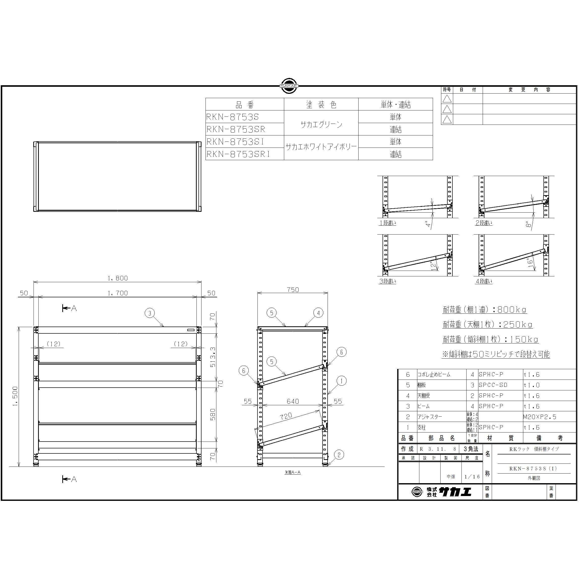 RKラック傾斜棚タイプ(連結/3段)