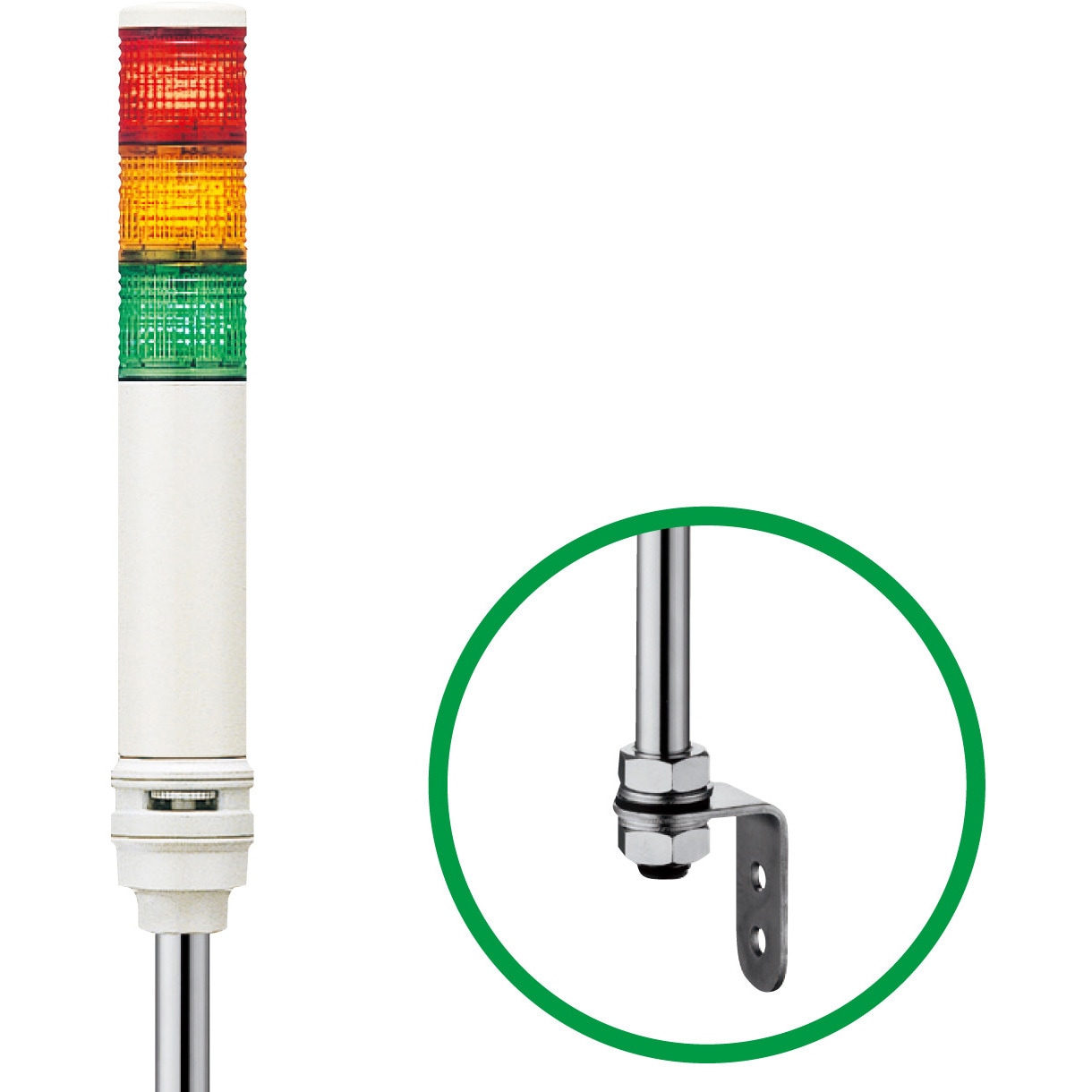Φ40 積層式LED表示灯 点灯点滅ブザー付タイプ 3段 ポール取付/標準L金具 LOUTWB-24-3