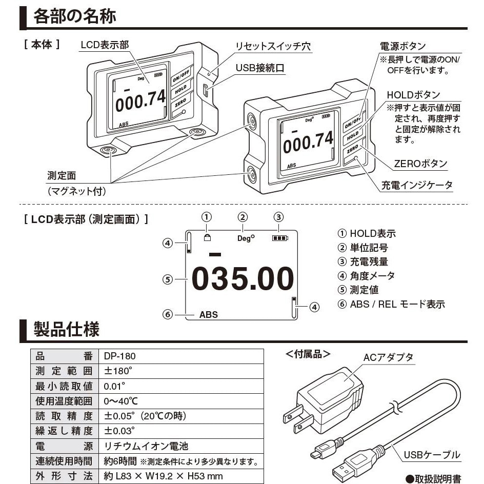 DP-180 デジタル角度計レベルニック 1個 SK(新潟精機) 【通販