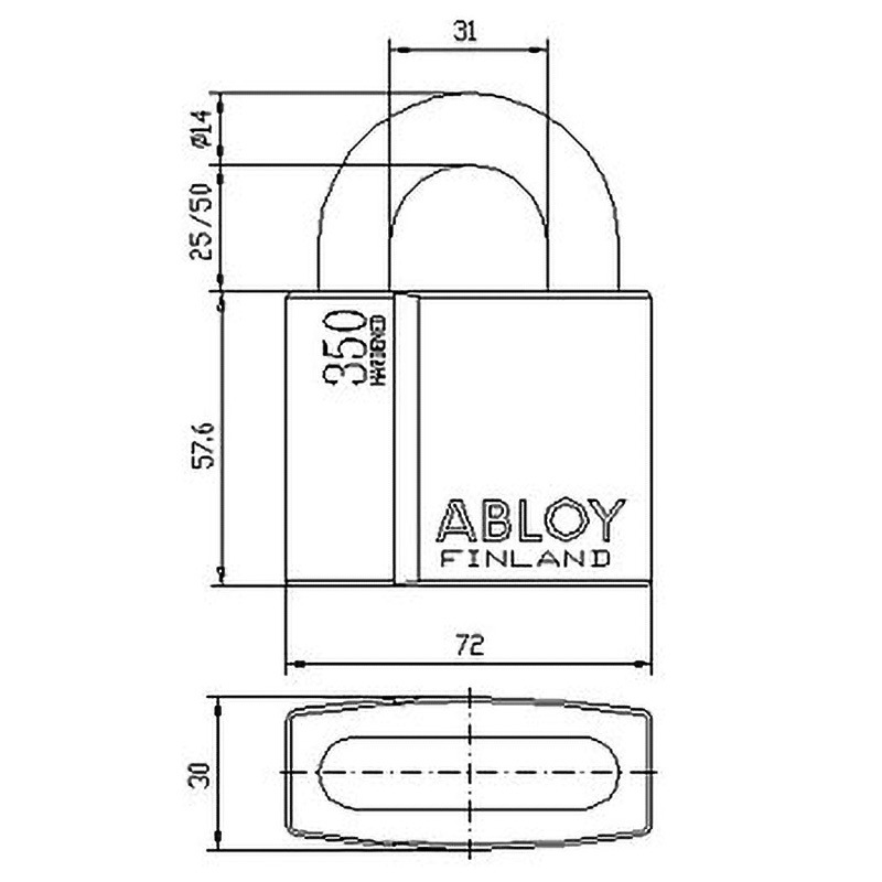 PL350N/50 南京錠 PL350 ABLOY(アブロイ) キー式錠 硬化鋼製 呼び寸法 