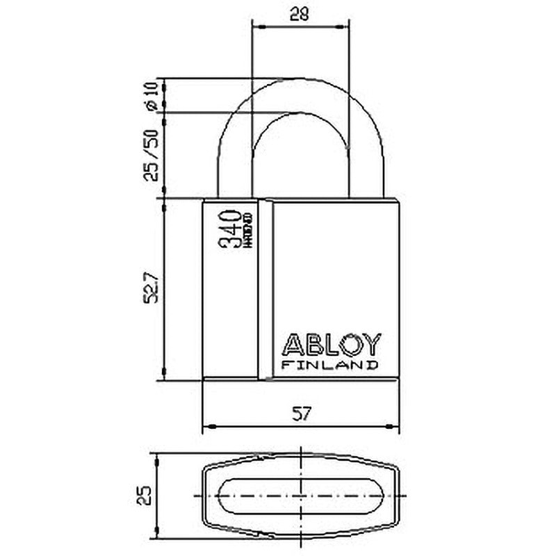 PL340N/25 南京錠 PL340 ABLOY(アブロイ) キー式錠 硬化鋼製  