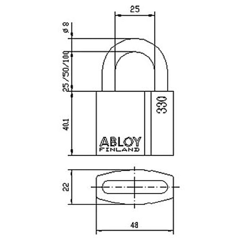南京錠 3本鍵付き ABLOY PL330N/25 PL330N/25 南京錠 PL330 ABLOY(アブロイ) キー式 真鍮製 呼び